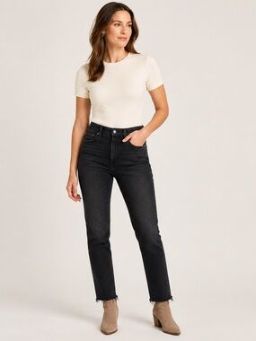 GAP Vintage Slim High Rise Black Raw Hem Jeans 28/6 Tall
